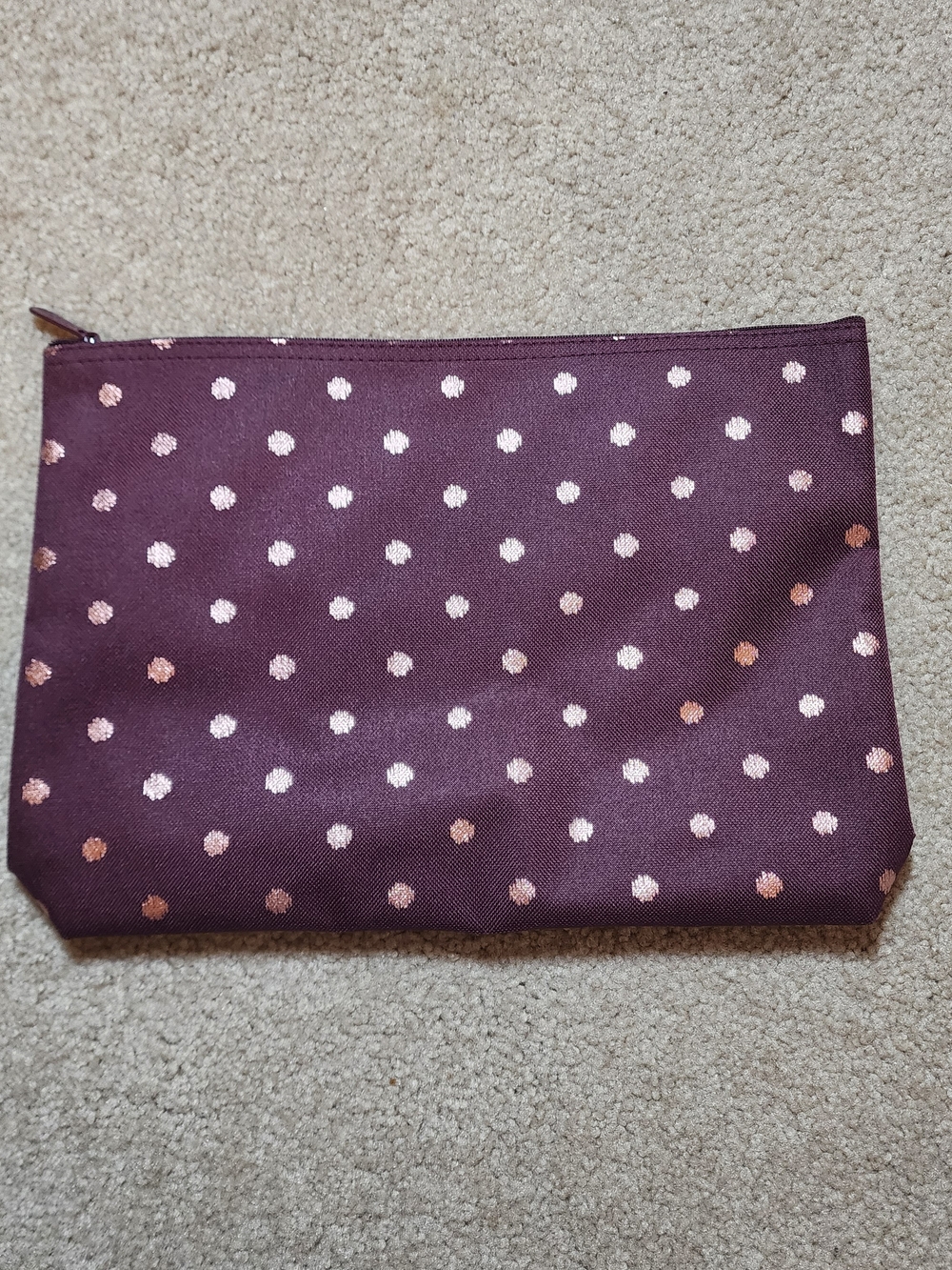 Thirty-One Plum Cosmetic Pouch with Metallic Polka Dots